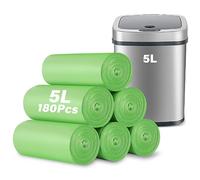 KOMABLEN 180 Sac Poubelle 5l, 6 Rouleaux Biodégradables Sac Amidon de Maïs, Résistant Sacs Poubelle Compostable, Vert Sacs Poubelle pour Salon, Aliments, Salle de Bain, Ménages (35x40cm)