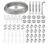 KOMABLEN 30M Cable Acier 3MM, 304 Cable Inox avec Tendeur Cable, Serre Cable Acier Enduit de PVC et Accessoires, Cable pour Rideaux Corde a Linge Treillis Plante Grimpante Exterieur, Rambarde