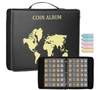 KOMABLEN 480 Poches Classeur Pieces de Monnaie, 16 pages Classeur Piece 2 euros, Album Pieces de Monnaie Collection avec Zip, Livre Pieces de Monnaie Collection pour Monete,Penny, Badges