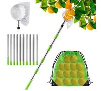 KOMABLEN 4M Cueille Fruit Telescopique, Ramasse Pomme INOX et Sac de Rangement, Poteau Réglable Cueille Fruit pour Pommes Poires Oranges Pêches Cerises