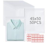 KOMABLEN 50 Pièces Sachet Plastique Transparent, 45x50cm Sachet Zip Refermables, Étanche Zip Avec des Autocollants, Sac Zippé pour Vêtements, Literie