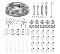 KOMABLEN 60M Cable Acier 3MM, 304 Cable Inox avec Tendeur Cable, Serre Cable Acier Enduit de PVC et Accessoires, Cable pour Rideaux Corde a Linge Treillis Plante Grimpante Exterieur, Rambarde