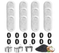 KOMABLEN Lot de 24 Filtre Fontaine Eau Chat, Filtre Fontaine avec 12 Pièces Et Une éponge en 12 Pièces Mousse, Trois Couches de Filtration Remplacement Chien Filtre Fontaine à Eau