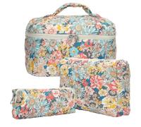 KOMABLEN Lot de 3 Trousse de Toilette Femme Trousse Maquillage Trousse Matelassée Fleurie en Coton Doux Cosmétiques Portable Grande Pochette Maquillage Organiseur Cosmétique Voyage