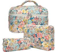 Komablen Lot De 3 Trousse De Toilette Femme Trousse Maquillage Trousse Matelassée Fleurie En Coton Doux Cosmétiques Portable Grande Pochette Maquillage Organiseur Cosmétique Voyage