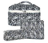 KOMABLEN Lot de 3 Trousse de Toilette Femme Trousse Maquillage Trousse Matelassée Fleurie en Coton Doux Cosmétiques Portable Grande Pochette Maquillage Organiseur Cosmétique Voyage
