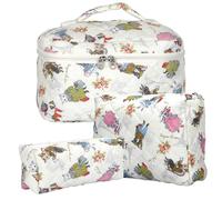 KOMABLEN Lot de 3 Trousse de Toilette Femme Trousse Maquillage Trousse Matelassée Fleurie en Coton Doux Cosmétiques Portable Grande Pochette Maquillage Organiseur Cosmétique Voyage