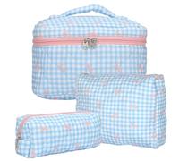 KOMABLEN Lot de 3 Trousse de Toilette Femme Trousse Maquillage Trousse Matelassée Fleurie en Coton Doux Cosmétiques Portable Grande Pochette Maquillage Organiseur Cosmétique Voyage