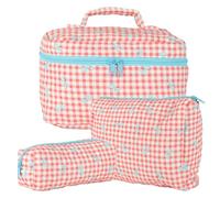 KOMABLEN Lot de 3 Trousse de Toilette Femme Trousse Maquillage Trousse Matelassée Fleurie en Coton Doux Cosmétiques Portable Grande Pochette Maquillage Organiseur Cosmétique Voyage