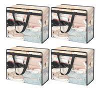 KOMABLEN Lot de 4 Sac de Rangement Transparent, 40L Sac Rangement Vetement, PVC Housse de Rangement avec Poignées, pliable Sac Demenagement Grand Format pour Demenagement, Vêtements44x37x20cm