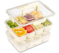 KOMABLEN Snack Box à 8 Compartiments, Lot de 2 Boîte à Goûter en PP, Passe au Lave-vaisselle, Bol à Collation avec Couvercle Poignée, Assiette à Collation Portable pour Bonbon Fruit Biscuit