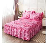 KOMAGOME Parure de lit 3 pièces à volants, couvre-lit doux et chaud avec volants anti-poussière, 3 couvertures latérales, doux et chaud (rose rose, 200 x 220 cm, pour lit de 2 m)