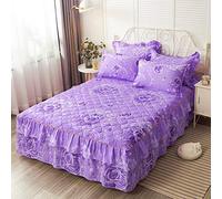 KOMAGOME Parure de lit 3 pièces à volants, couvre-lit doux et chaud avec volants de poussière, 3 couvertures latérales, doux et chaud (rose violet, 150 x 200 cm, pour lit de 1,5 m)