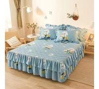 KOMAGOME Parure de lit 3 pièces avec jupe de lit à volants anti-poussière, 3 couvertures latérales, doux et chaud (marguerite, 180 x 200 cm, pour lit de 1,8 m)