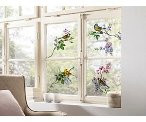 Komar 16007 Lot de 2 Planches de Stickers pour fenêtre Motif Oiseaux et Oiseaux chantants 31 x 31 cm, Coloré