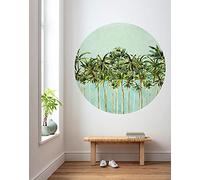 Komar Dot D1-093 Papier peint photo non tissé rond et autocollant - Arbre de coco - Diamètre 125 cm - Palmiers, plage, Miami, papier peint, mur, chambre à coucher, salon, décoration murale