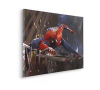 Komar Image sur châssis - Marvel Spider-Man Landing - Dimensions : 90 x 60 cm - Chambre d'enfant, décoration murale, gris, rouge