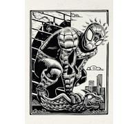 Komar Marvel Spider-Man Lino-Cut Tableau mural pour chambre d'enfant 50 x 70 cm