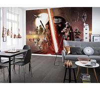 Komar Papier Peint panoramique sur Papier de Star Wars Star Wars EP7 Collage - Taille: 368 x 254 cm, Orange, Rouge, Noir