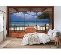 Komar Papier Peint Photo Géant Vue Plage & Mer Villa Paradise Chambre, Marron