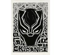 Komar Tableau mural Marvel Black Panther Lino-Cut Helmet - Dimensions : 50 x 70 cm - Pour chambre d'enfant, décoration murale