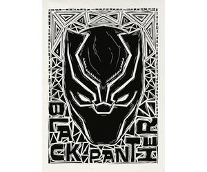Komar Peinture murale Marvel Black Panther Lino-Cut Helmet - Taille 50 x 70 cm - Poster pour chambre d'enfant - Décoration - Roulé sans cadre