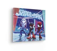 Komar Spidey and His Amazing Friends Glowy Spideys Tableau sur toile pour chambre d'enfant Motif Spidey and His Amazing Friends Glowy Spideys Bleu Rouge Violet 60 x 40 cm
