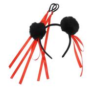 KOMBIUDA 1 Ensemble Bandeau Boule De Bandeau Casque Chinois Couvre-chef Pour Enfants Perruques Queue De Cheval Cosplay Couvre-chef En Peluche Coiffure Photo Black Le Fer