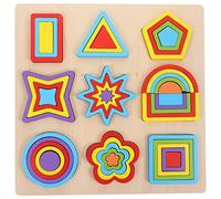 KOMBIUDA 1 Ensemble Jeu Éducatif Bois de Blocs Arc Ciel Géométriques pour Garçon Fille Puzzle Didactique pour Développement Motricité Fine et Reconnaissance des Couleurs et Formes