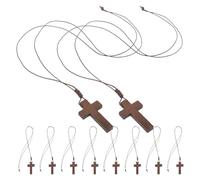 KOMBIUDA 10 Pièces Collier Croix Bois Pendentif Crucifix Catholique Suspendu Décoration Chrétienne pour Rétroviseur Voiture et Sapin de Noël Bijou Vintage pour Baptême et Fête Chrétienne