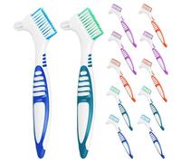 KOMBIUDA 12 Pièces Brosse à Dents Double Face Dure pour Prothèses Dentaires Nettoyage Profond des Fausses Dents Appareils Orthodontiques et Mainteneurs Manche Antidérapant Léger Kit