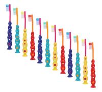 KOMBIUDA 12 Pièces Brossettes Douces pour Tout-petits avec Ventouse Brosse à Dents Manuelle Cartoon Garçon Fille Adaptée pour Garçons et Filles Préscolaire