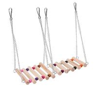 KOMBIUDA 2 pièces Balançoire Pendentif Bois pour Oiseaux avec Chaîne INOX Suspendu pour Perroquets Pont Bois Épais Aire de Jeu pour Cage et Jardin Mini Cloche Décorative