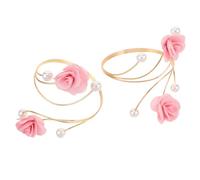 KOMBIUDA 2 Pièces Bracelet Bras Métal Ajustable avec Perles et Fleurs Manchette Ouverte Style Crochet Rideau Bijoux Femme Élégants