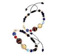 KOMBIUDA 2 pièces Bracelet Planètes Pierres Naturelles Thème Espace Unisexe Style Unique pour Quotidien Fêtes Voyage Protection Cosmotique