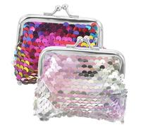 KOMBIUDA 2 pièces Petit Porte-Monnaie Femme à Paillettes Portefeuille Compact avec Fermeture à Bouton Kiss Lock Pochette Pratique pour Clés et Petits Objets Lot de Couleurs Éclatantes