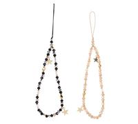 KOMBIUDA 2 Pièces Phone Keychain Five-star Pendant Anti-slip Beaded Phone Chain Wrist Strap For Women Stylish Non-slip Lanyard