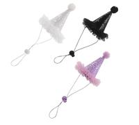 KOMBIUDA 3 Pièces Chapeaux Anniversaire Pompon pour Chiens et Chats Lot de Confortables et Ajustables Accessoires de Fête pour Animaux Domestiques Non Tissé Couleurs Noir Blanc