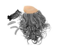 KOMBIUDA 3 pièces Perruque Chauve Bouclée Grise avec Barbe et Sourcils pour Homme Costume Complet pour Halloween et Fêtes à Thème Bonnet Demi-chauve Confortable et Ajustable