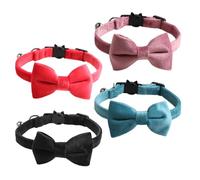 KOMBIUDA 4 Pièces Collier pour Chat avec Nœud en Velours et Clochette Collier de Sécurité Réglable pour Chatons Lot de Bleu Noir Rouge Rose Accessoires Festifs pour Animaux