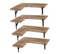 KOMBIUDA 4 pièces Étagères Angle Murales Flottantes Rangement Multifonction Support Affichage Coin Gain de Place pour Chambre Salon Cuisine Bureau Aspect Naturel Carbonisé