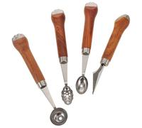 KOMBIUDA 4 Pièces Set Outils de Sculpture Fruits Acier Inoxydable avec Manches Bois Ergonomiques Cuillères à Melon Découpe Fruits Dentelée Cuillère à Yaourt et Boule à Pâte pour
