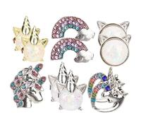 KOMBIUDA 6 paires Boucles d'oreilles garçon fille clip licorne et arc-en-ciel alliage avec cristaux de bijoux fantaisie pour filles accessoires colorés non percés