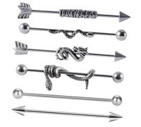 KOMBIUDA 6 pièces Piercing Barre Industrielle Acier Inoxydable Serpent Boucle Oreille Cartilage Léger pour Femmes été Fête