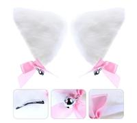 KOMBIUDA Barrette Oreilles de Chat Blanche avec Clochette Accessoire Cosplay Halloween pour Fête Pinces à Cheveux Kawaii pour Femmes et