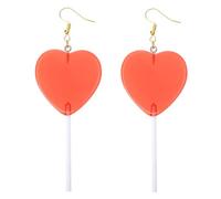 KOMBIUDA Boucles D’Oreilles Pendantes en Résine Forme Cœur Rouge Style Sucette Bonbon Légères et Hypoallergéniques 1 Paire Accessoire Mode pour Fêtes et Occasions Spéciales