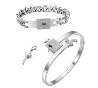 KOMBIUDA Bracelet de Couple en Acier Inoxydable à Cadenas Concentrique Paire Créative pour Amoureux Bijou Résistant et Élégant Présent Saint-Valentin et Usage Quotidien