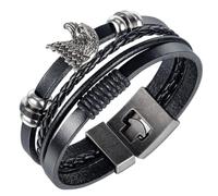 KOMBIUDA Bracelet Homme Cuir Multi-couches avec Tête de Bracelet de Mode Tressé Rétro Chaîne de Poignet pour Occasions Spéciales