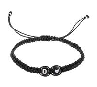 KOMBIUDA Bracelet pour Couples Tressé à la Main Réglable en Perles Cœur Noir et Blanc Chaîne de Poignet Élégante Bracelet D’Amitié Féminin pour Présent Saint-Valentin et Anniversaire