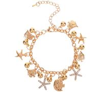 KOMBIUDA Bracelet pour Femme Ajustable à Breloques Thème Océan Pendentif Étoile de Mer et Poisson Bijoux de Poignet Délicats et Légers Présent Anniversaire ou Fête